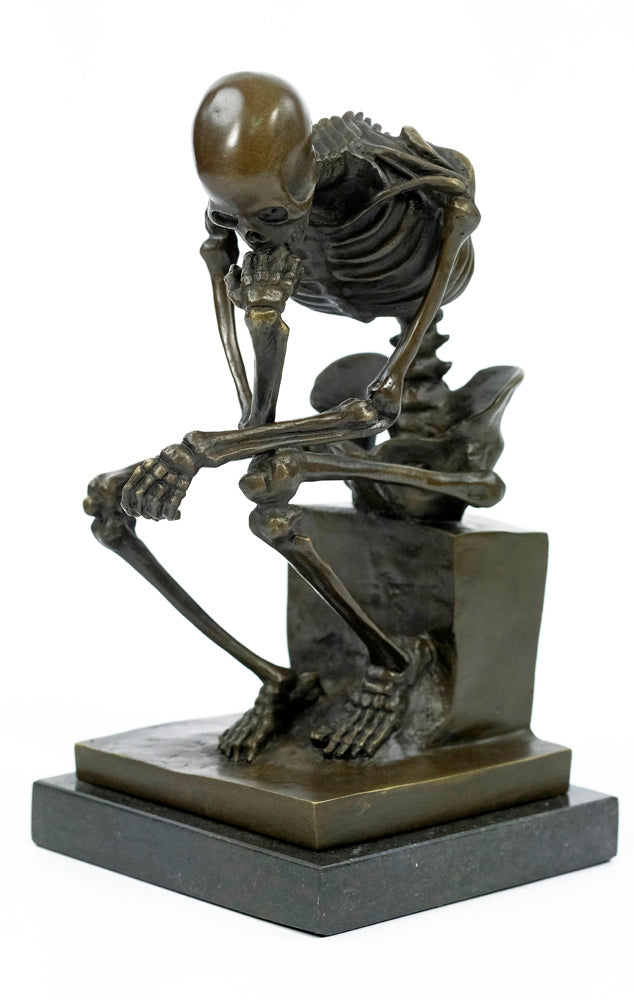 Bronze sculpture of a skeleton thinker (large)
