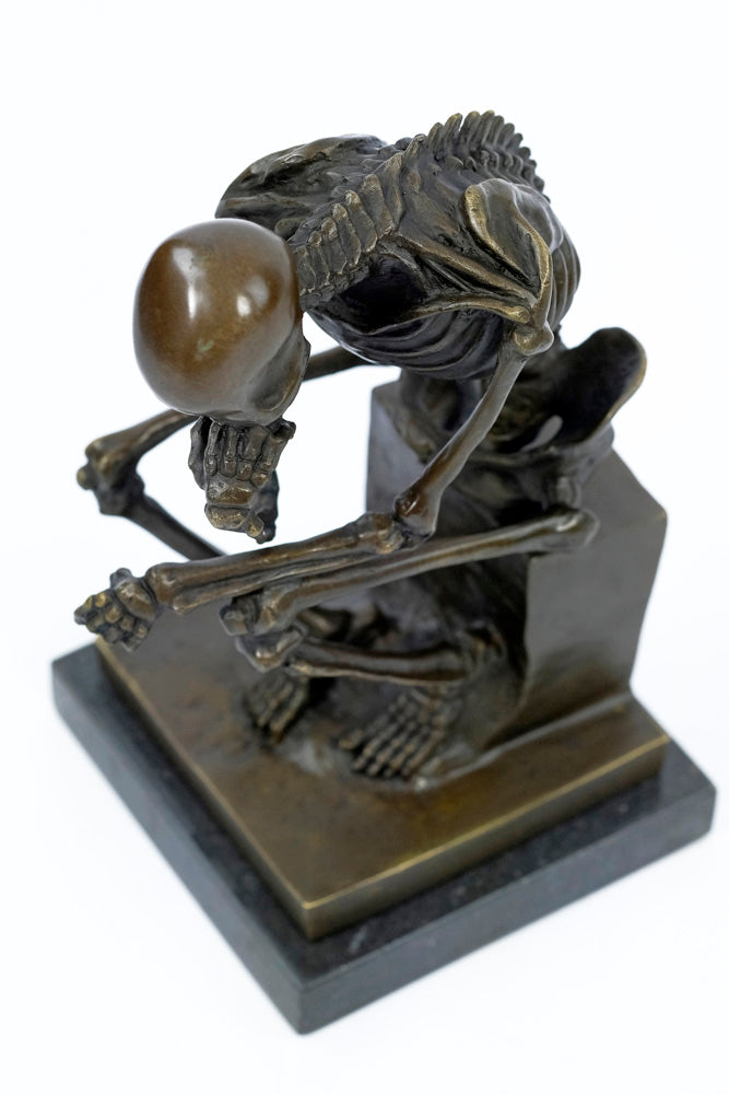 Bronze sculpture of a skeleton thinker (large)