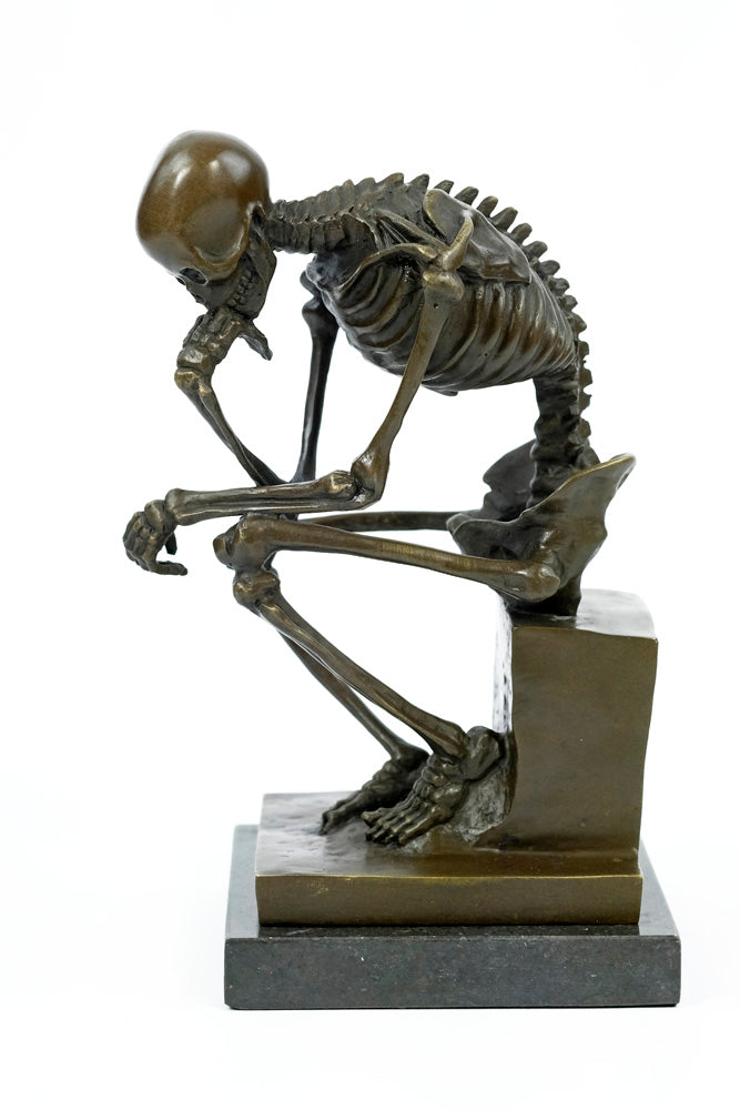 Bronze sculpture of a skeleton thinker (large)