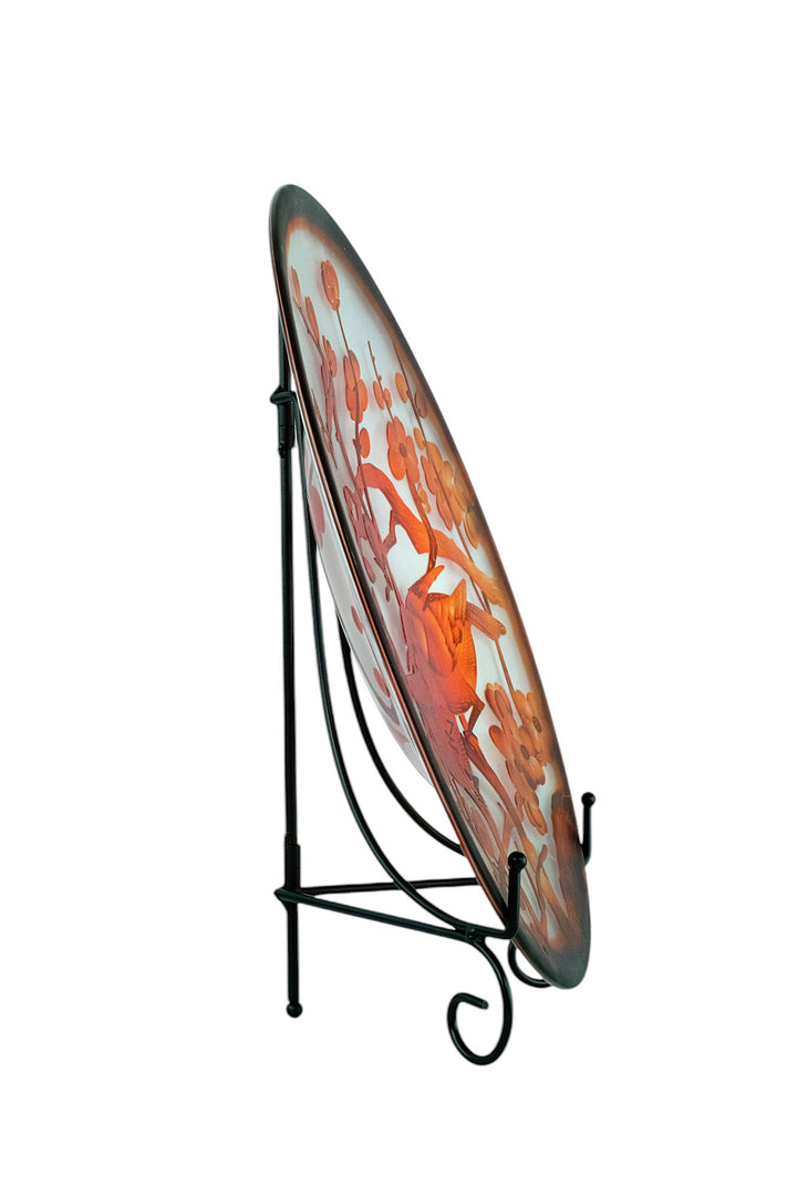 Cameo glass dish with floral decoration and sparrows - in Art Nouveau style
