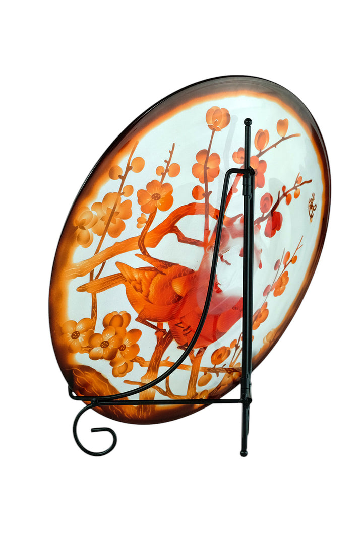 Cameo glass dish with floral decoration and sparrows - in Art Nouveau style