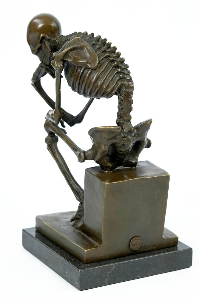 Bronze sculpture of a skeleton thinker (large)
