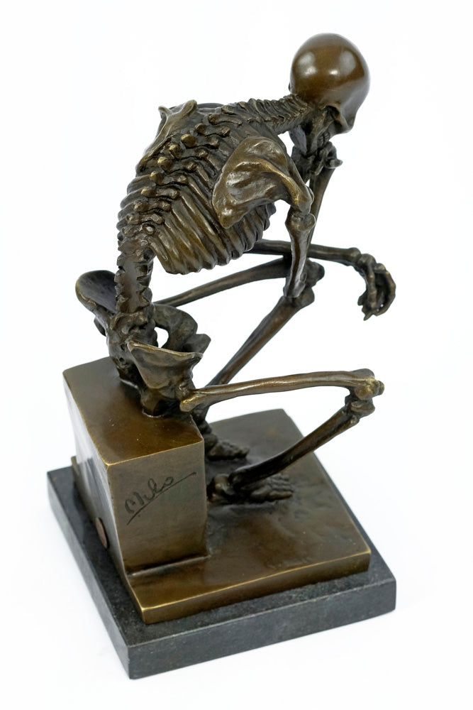 Bronze sculpture of a skeleton thinker (large)