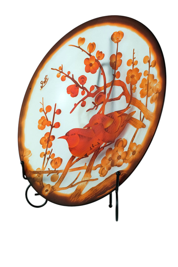 Cameo glass dish with floral decoration and sparrows - in Art Nouveau style