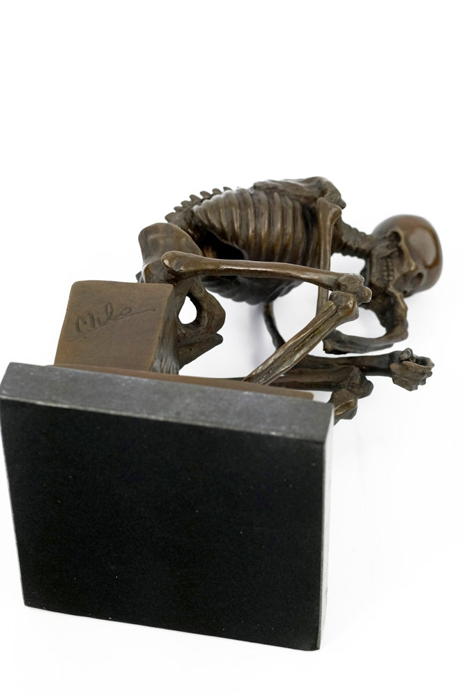 Bronze sculpture of a skeleton thinker (large)