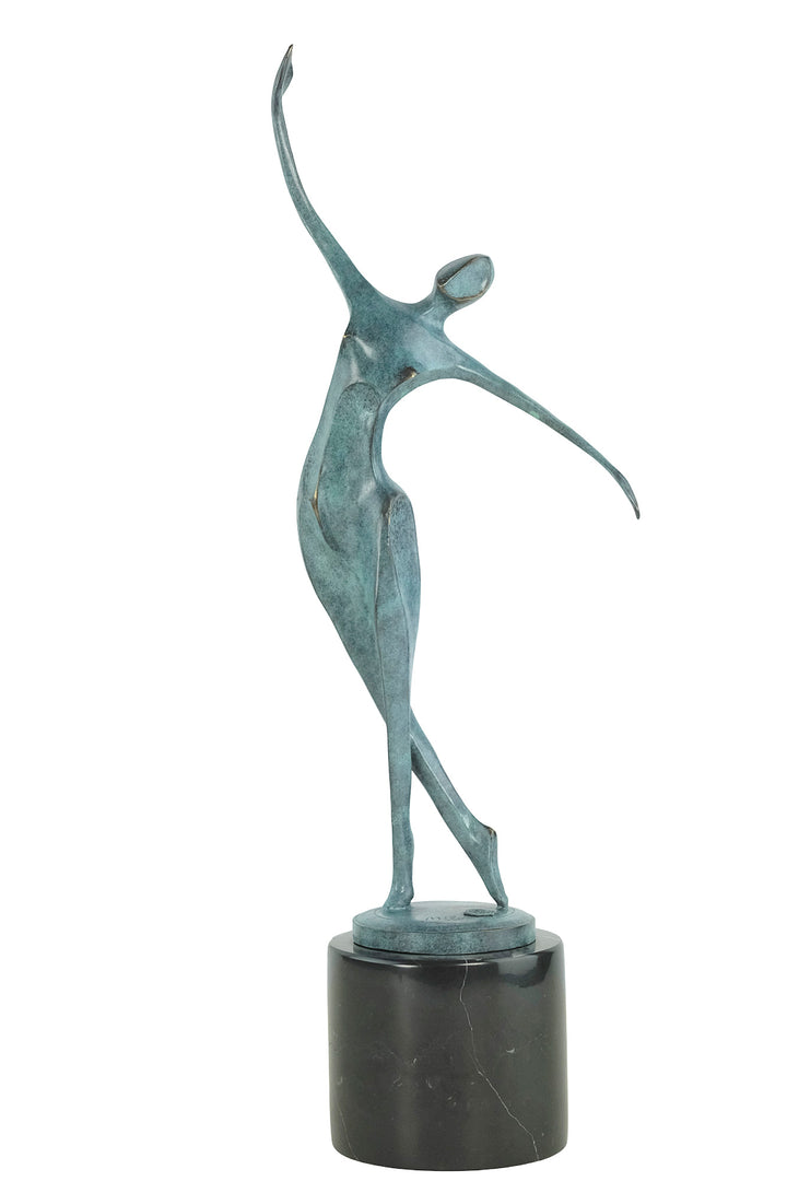 Sculpture moderne en bronze représentant une femme dansant - patine verte