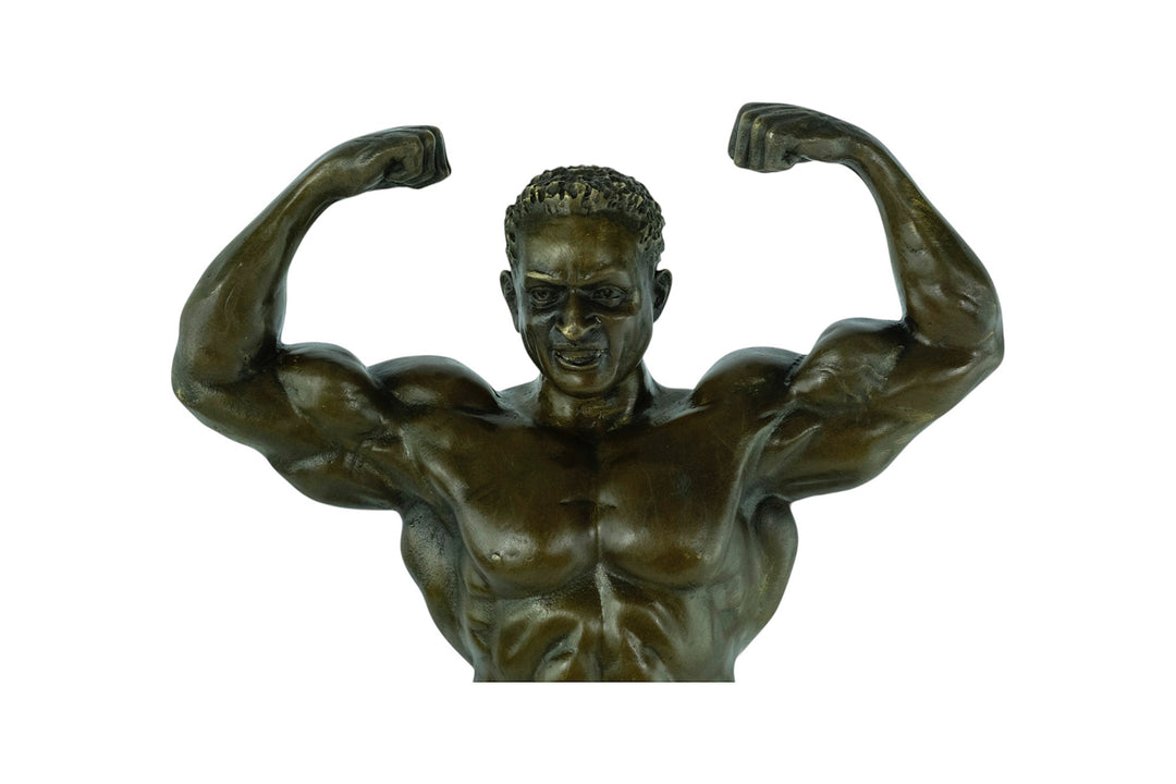 Modern bronze sculpture of a bodybuilder