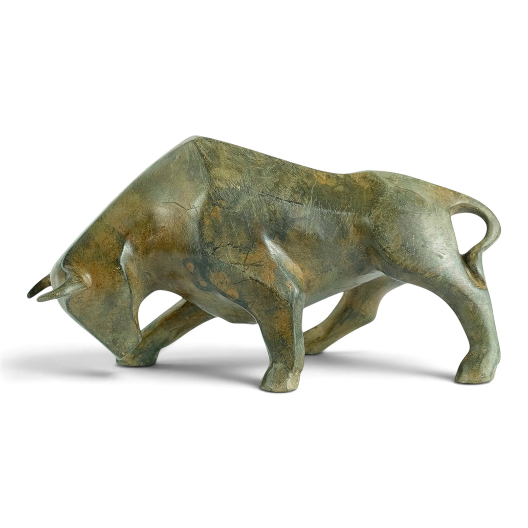 Bronze sculpture of a cubist style bull by the Pierre Chenet foundry