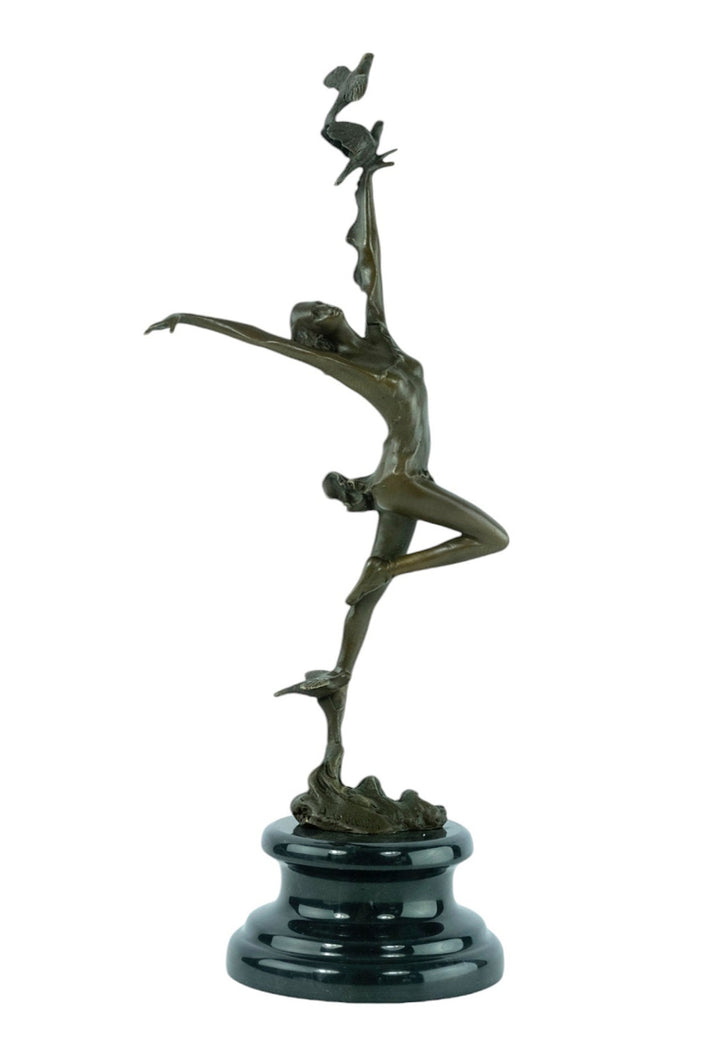 Bronze sculpture of a female dancing with birds
