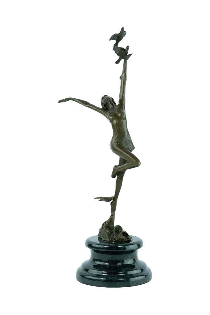 Bronze sculpture of a female dancing with birds