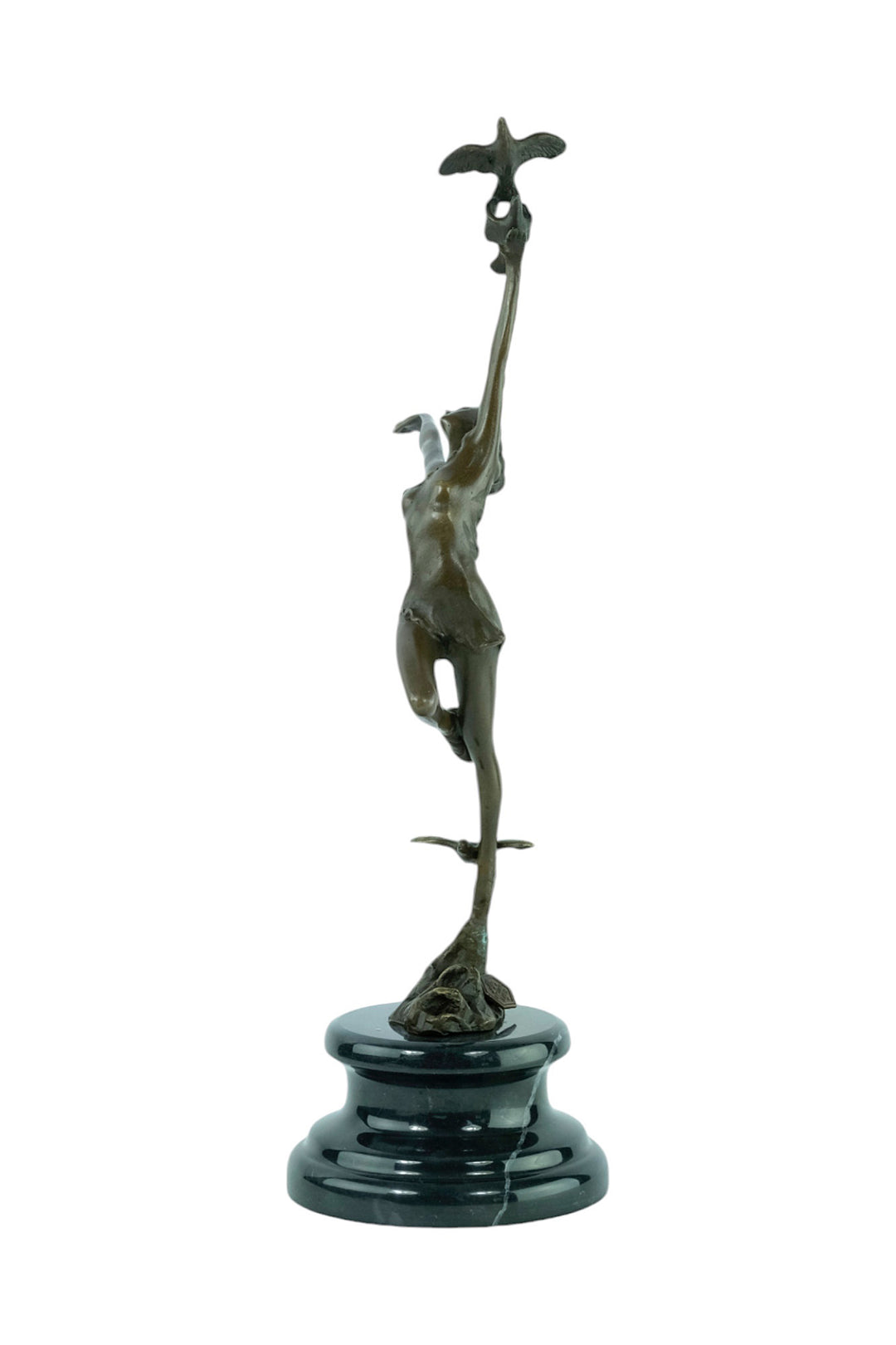 Bronze sculpture of a female dancing with birds