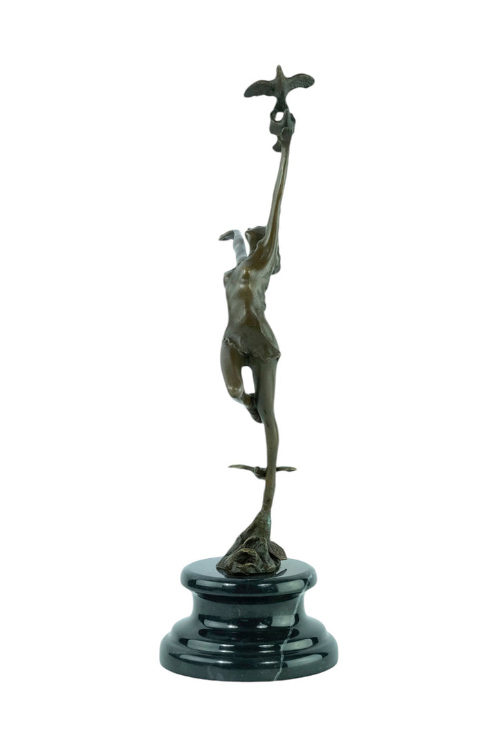 Bronze sculpture of a female dancing with birds