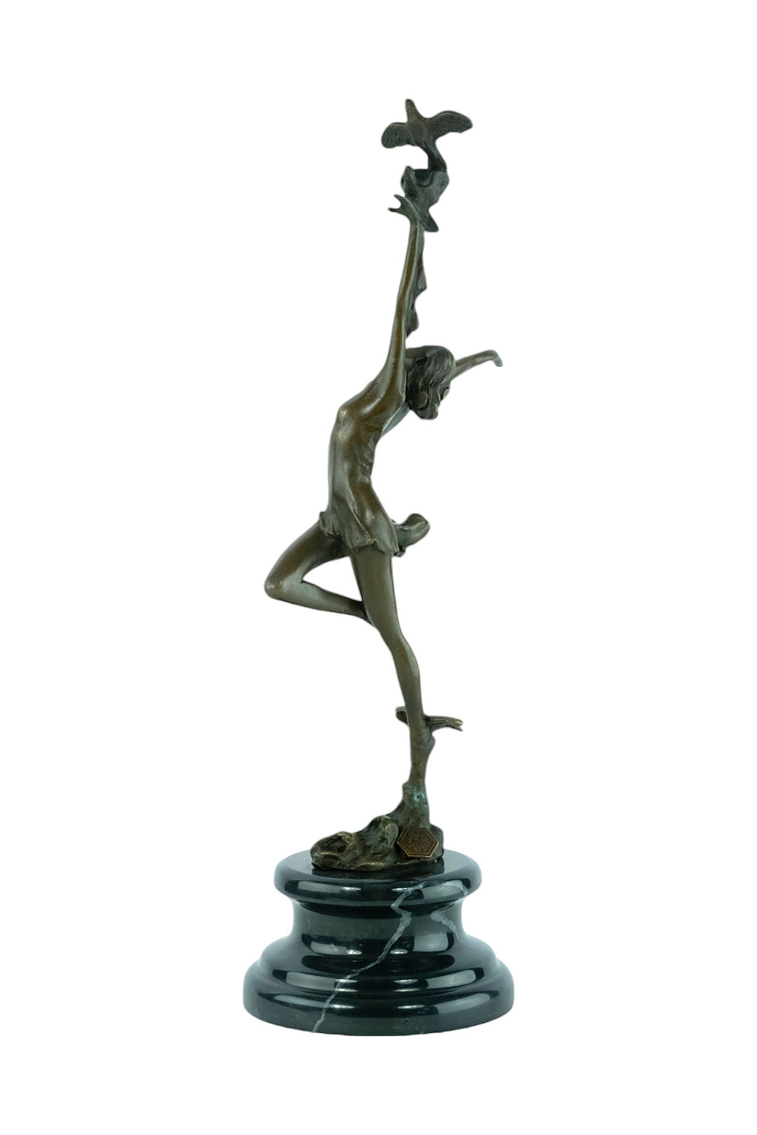 Bronze sculpture of a female dancing with birds