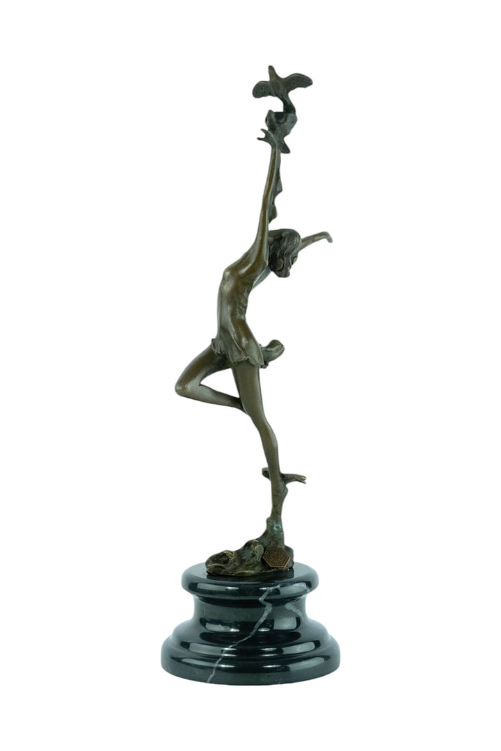 Bronze sculpture of a female dancing with birds