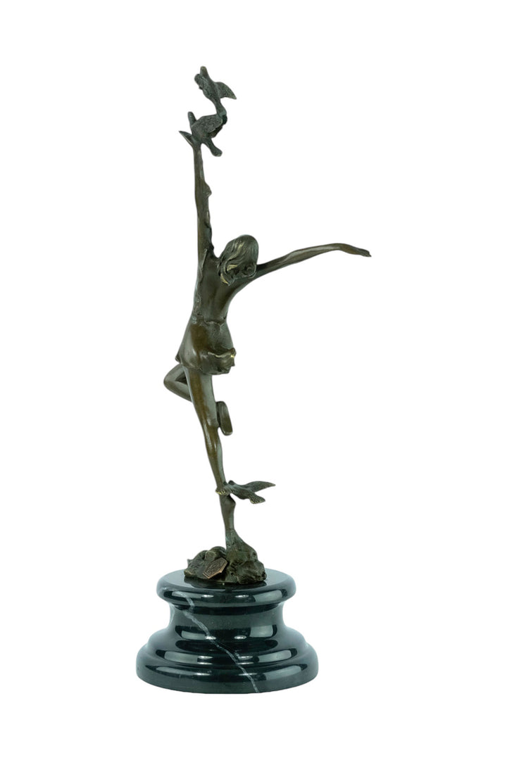 Bronze sculpture of a female dancing with birds
