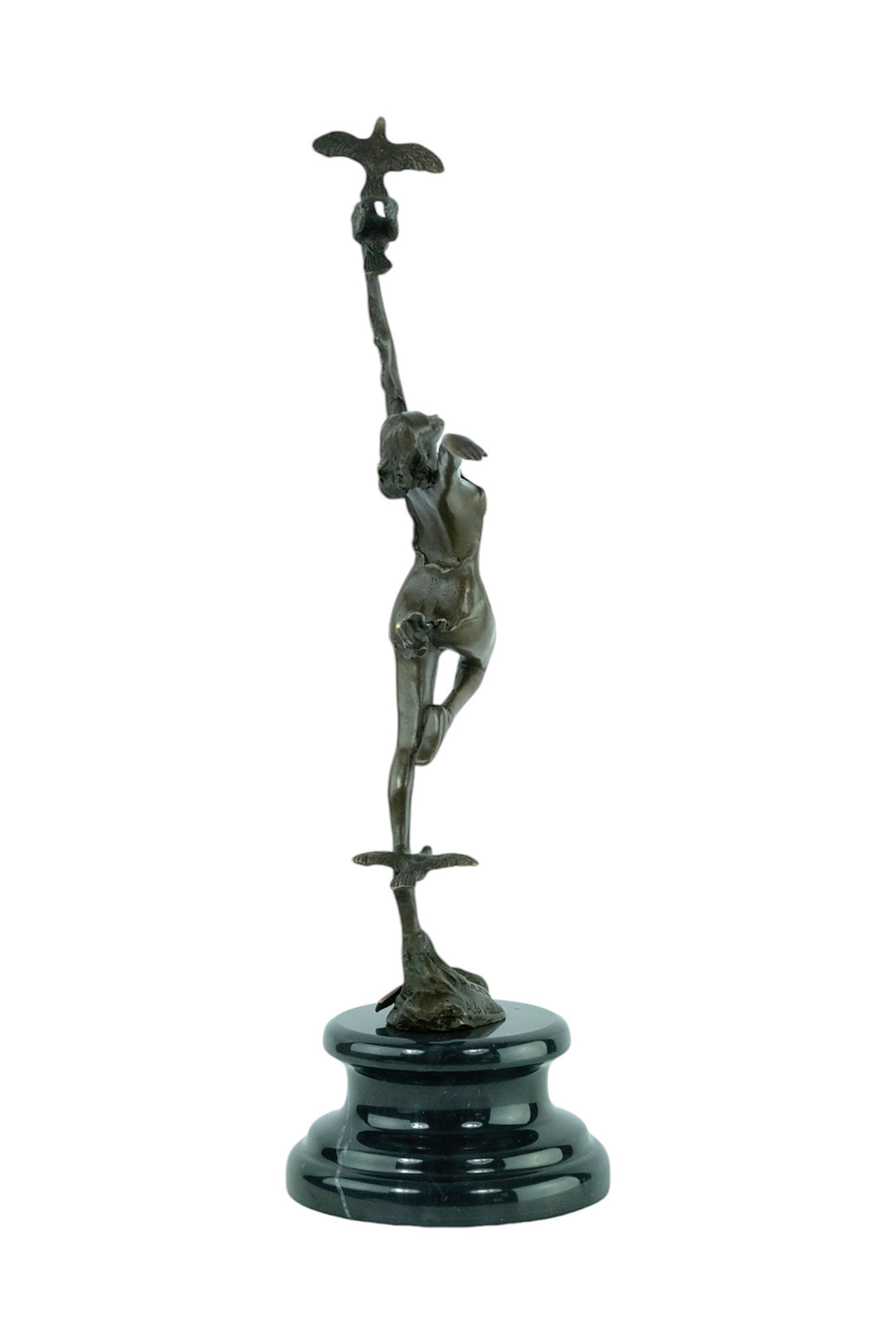Bronze sculpture of a female dancing with birds
