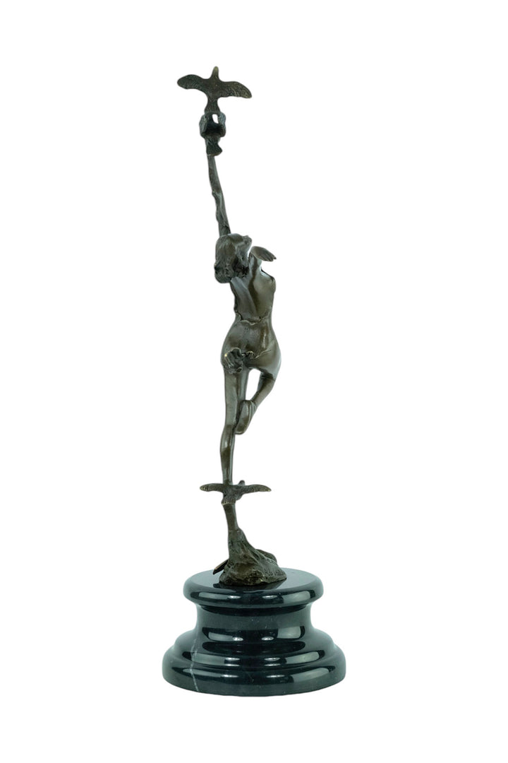 Bronze sculpture of a female dancing with birds