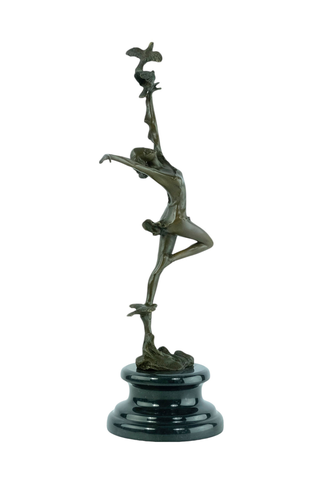 Bronze sculpture of a female dancing with birds