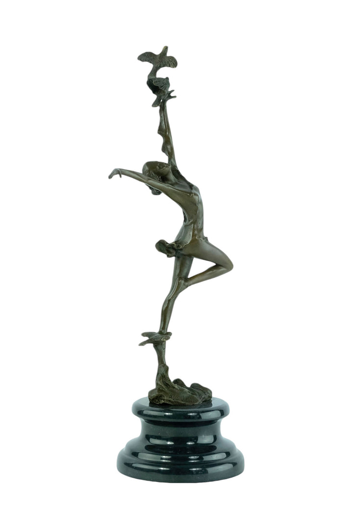 Bronze sculpture of a female dancing with birds