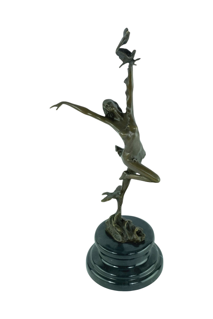 Bronze sculpture of a female dancing with birds