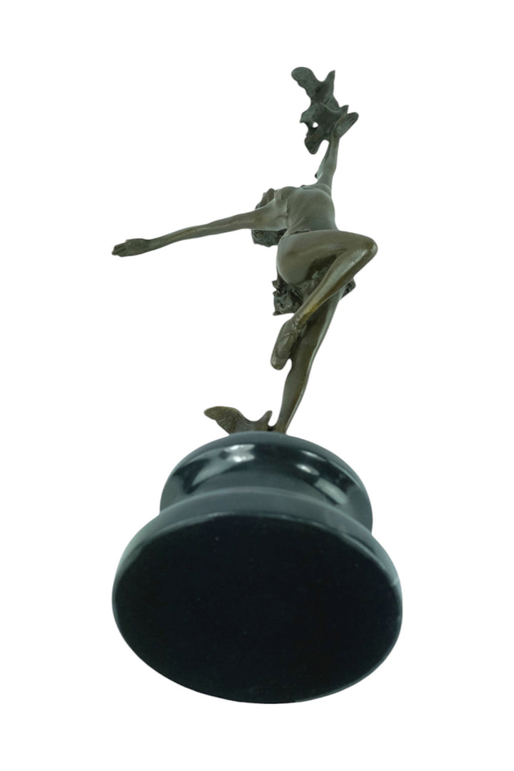 Bronze sculpture of a female dancing with birds