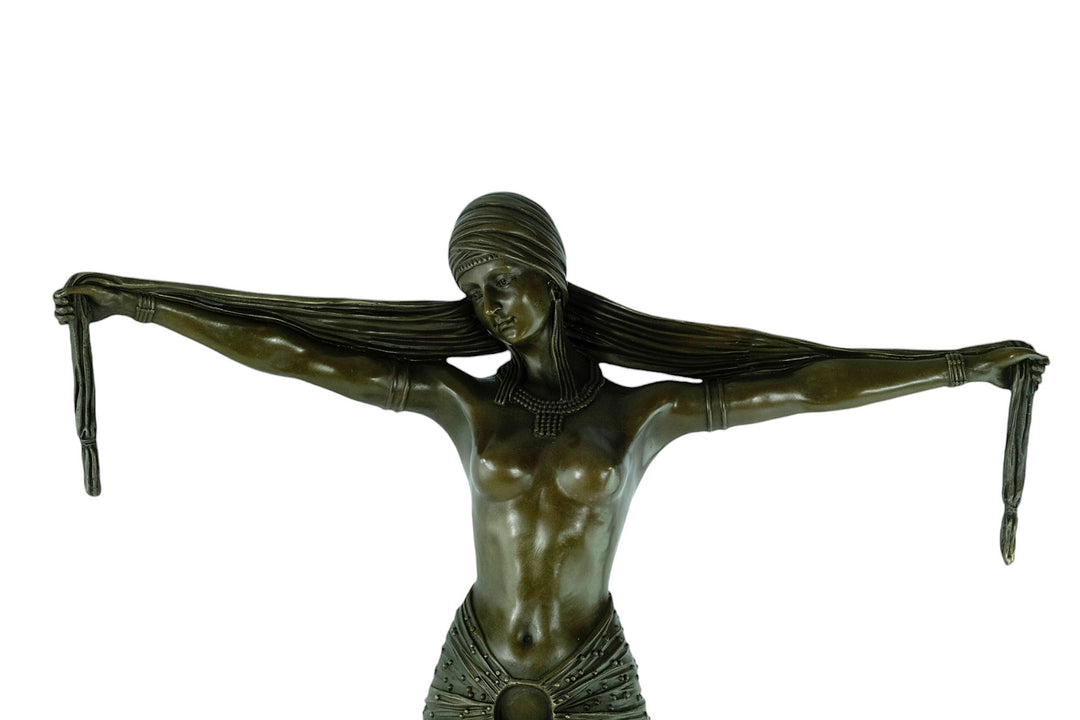 Large bronze sculpture of a scarf dancer