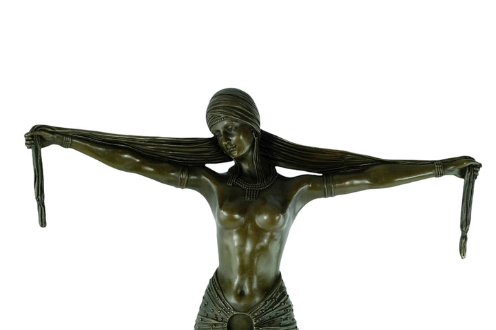 Large bronze sculpture of a scarf dancer