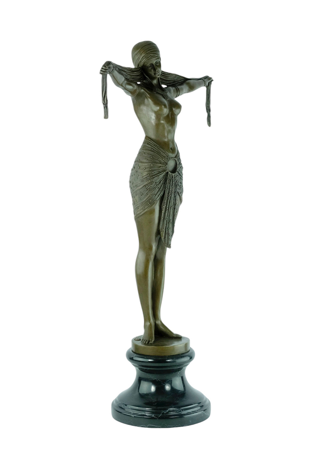 Large bronze sculpture of a scarf dancer