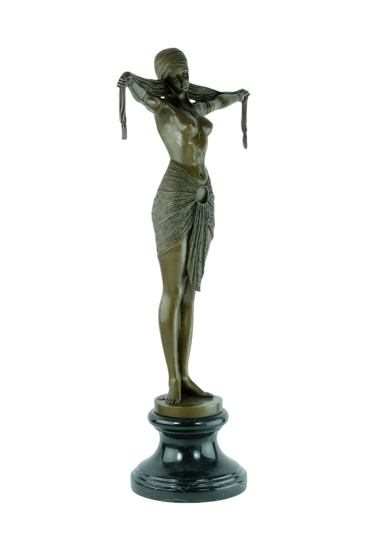 Large bronze sculpture of a scarf dancer