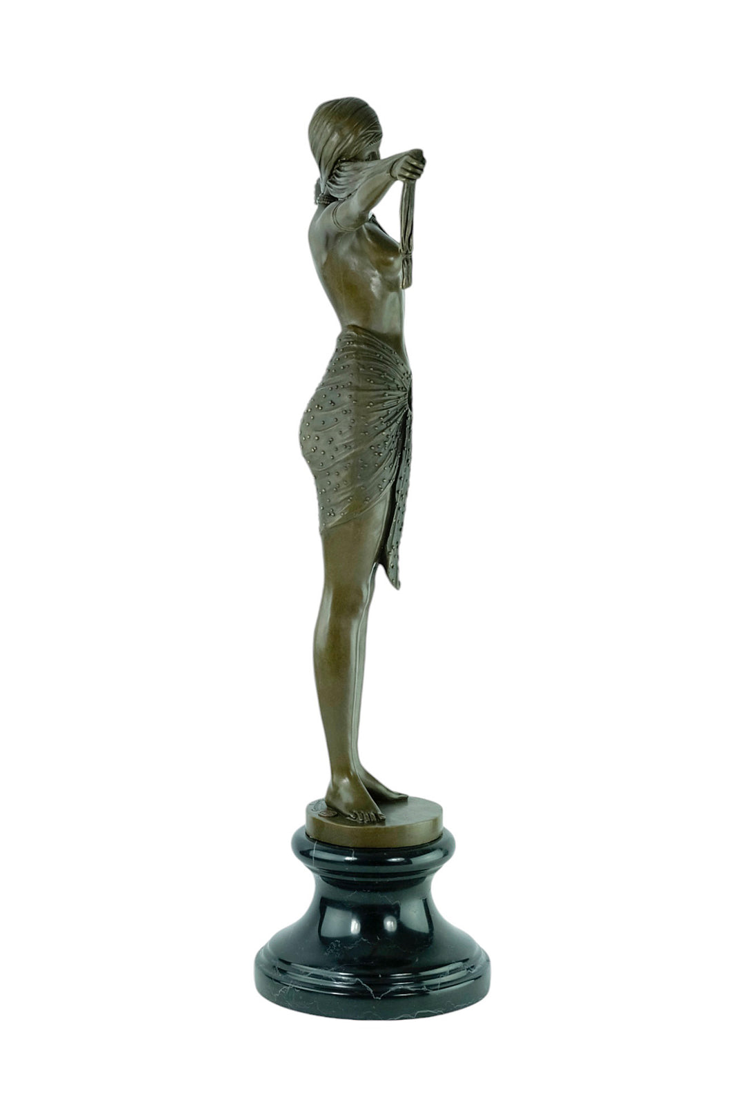 Large bronze sculpture of a scarf dancer