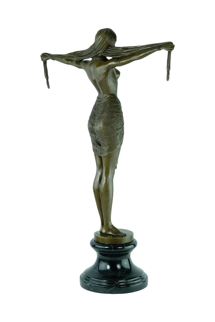 Large bronze sculpture of a scarf dancer