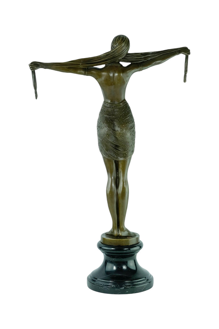 Large bronze sculpture of a scarf dancer