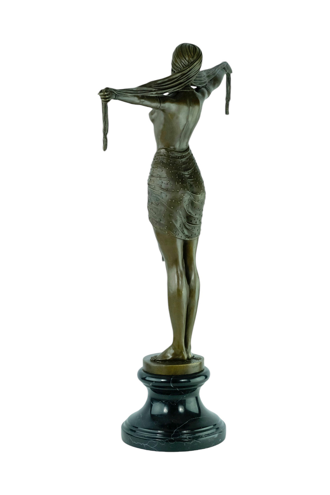 Large bronze sculpture of a scarf dancer