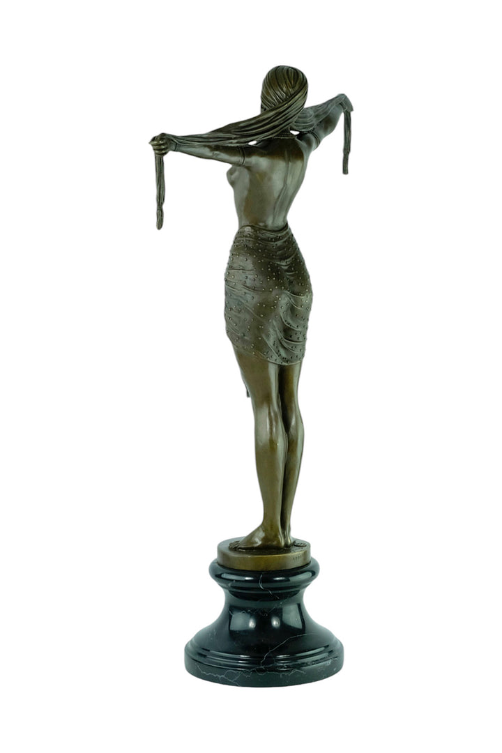 Large bronze sculpture of a scarf dancer