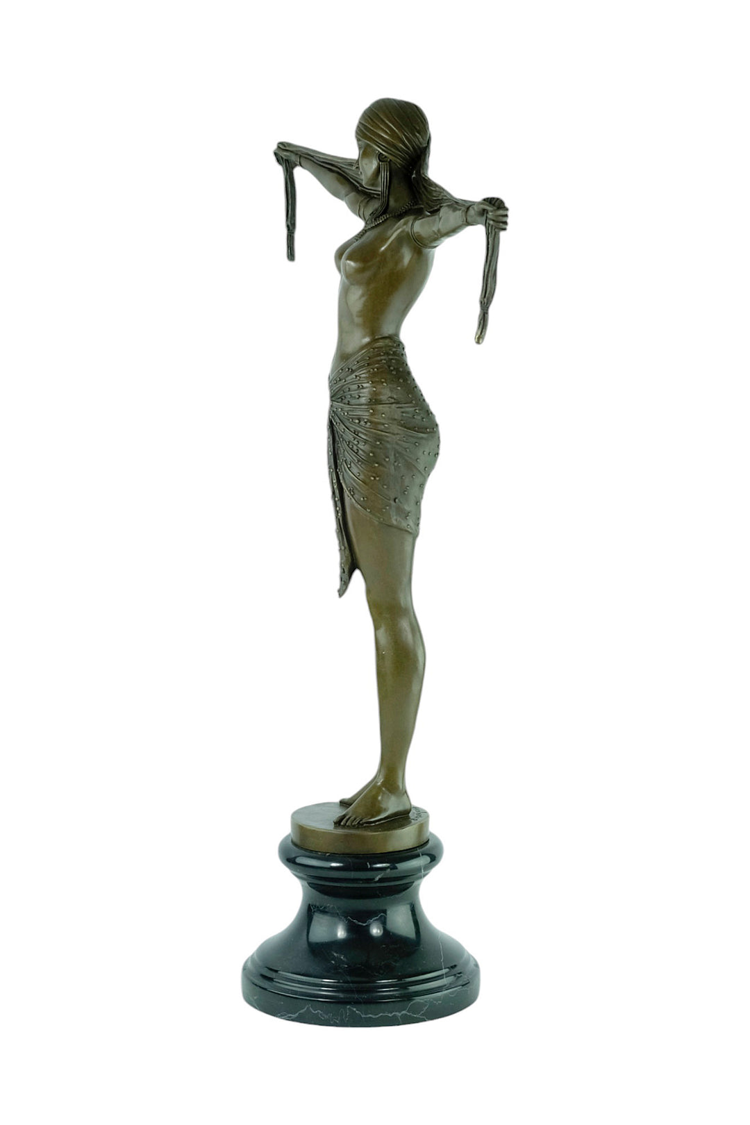 Large bronze sculpture of a scarf dancer