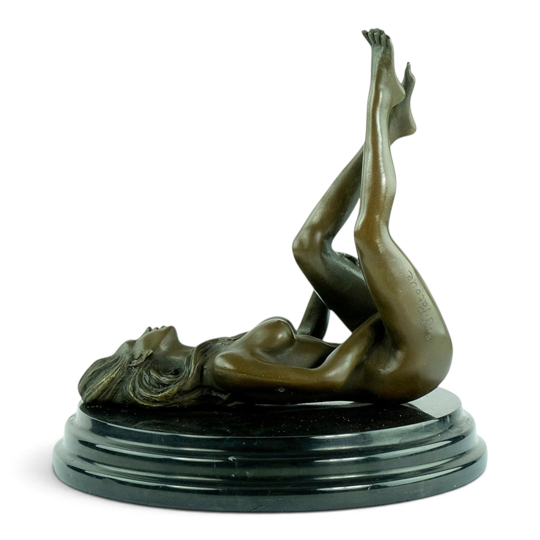 Erotic Bronze Sculpture of a Reclining Female Nude Pleasuring Herself