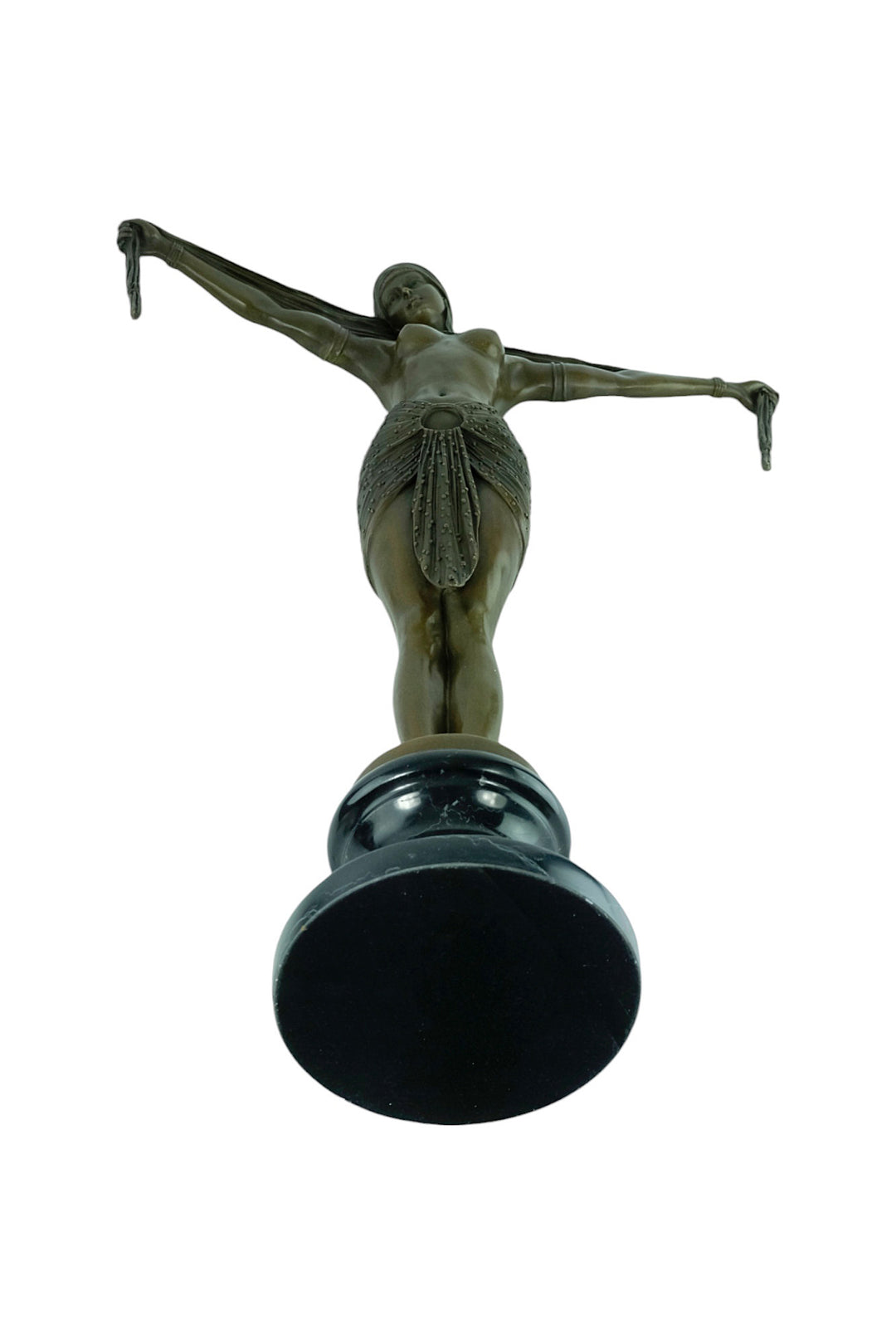 Large bronze sculpture of a scarf dancer