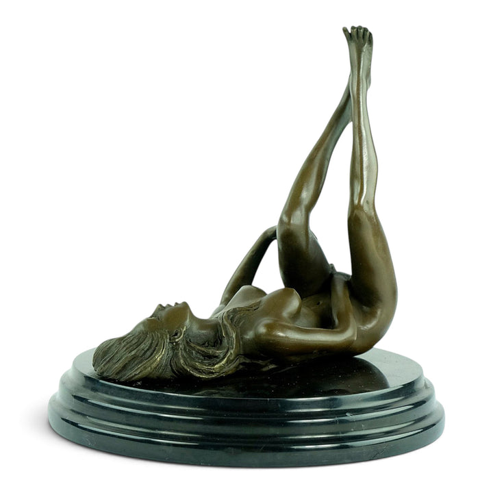Erotic Bronze Sculpture of a Reclining Female Nude Pleasuring Herself