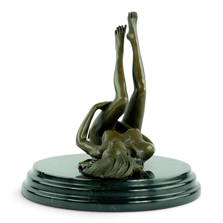 Erotic Bronze Sculpture of a Reclining Female Nude Pleasuring Herself
