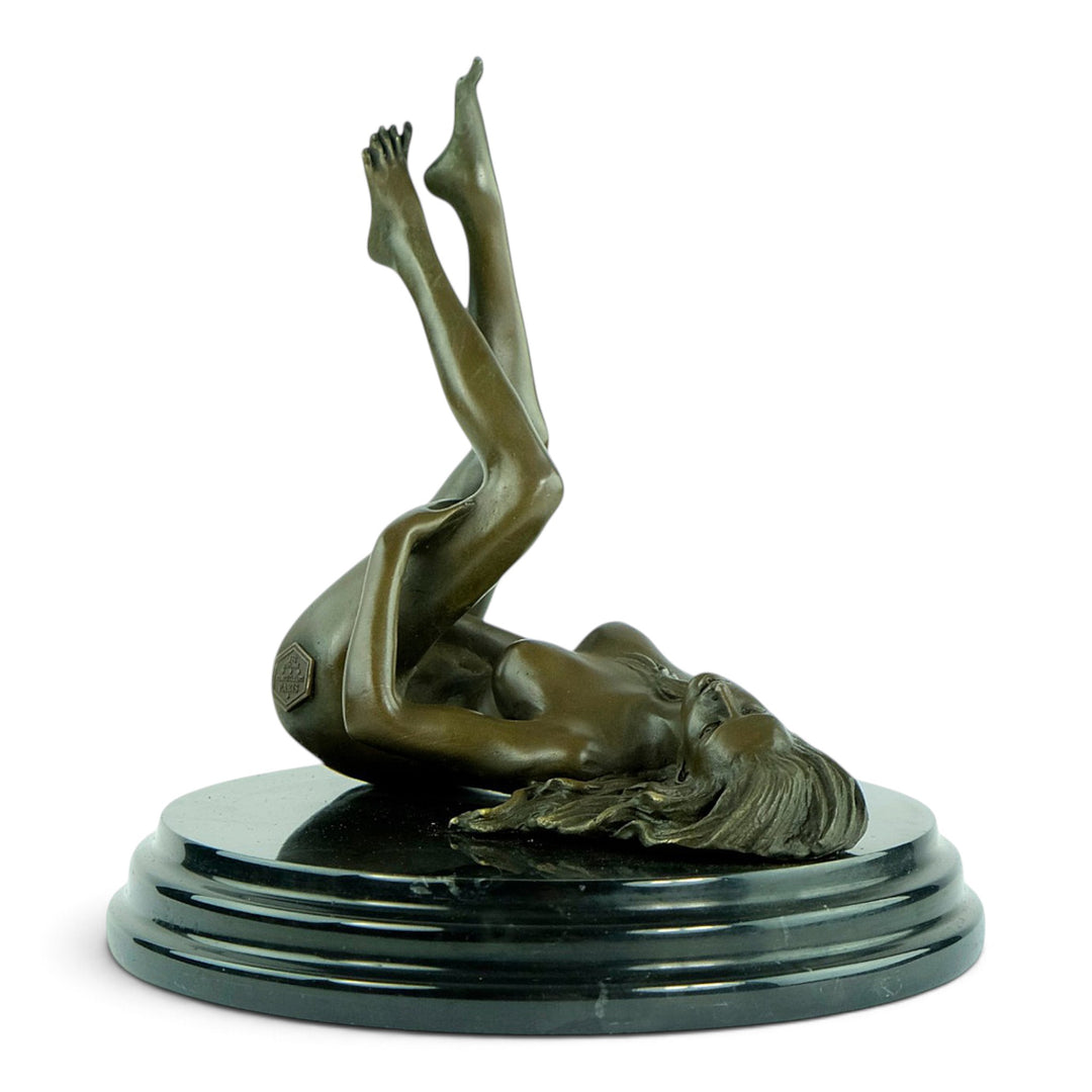 Erotic Bronze Sculpture of a Reclining Female Nude Pleasuring Herself