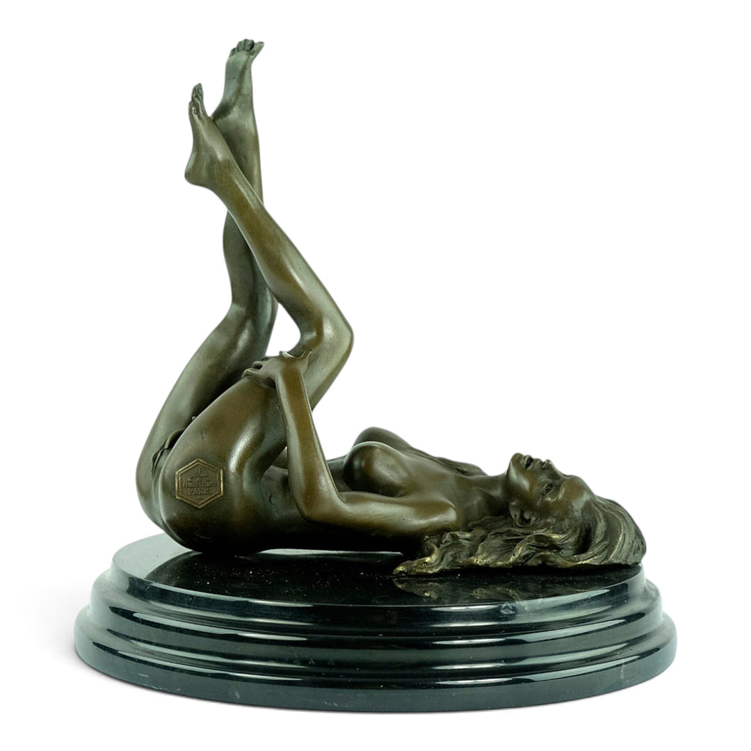 Erotic Bronze Sculpture of a Reclining Female Nude Pleasuring Herself