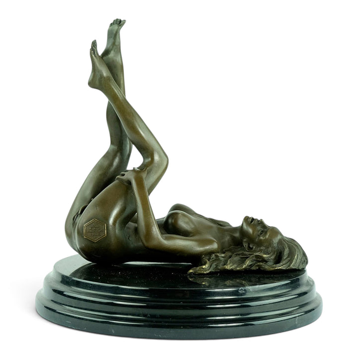 Erotic Bronze Sculpture of a Reclining Female Nude Pleasuring Herself