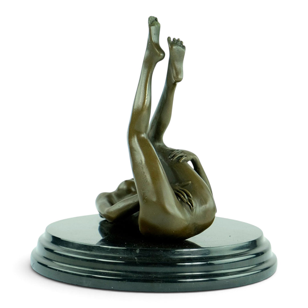 Erotic Bronze Sculpture of a Reclining Female Nude Pleasuring Herself