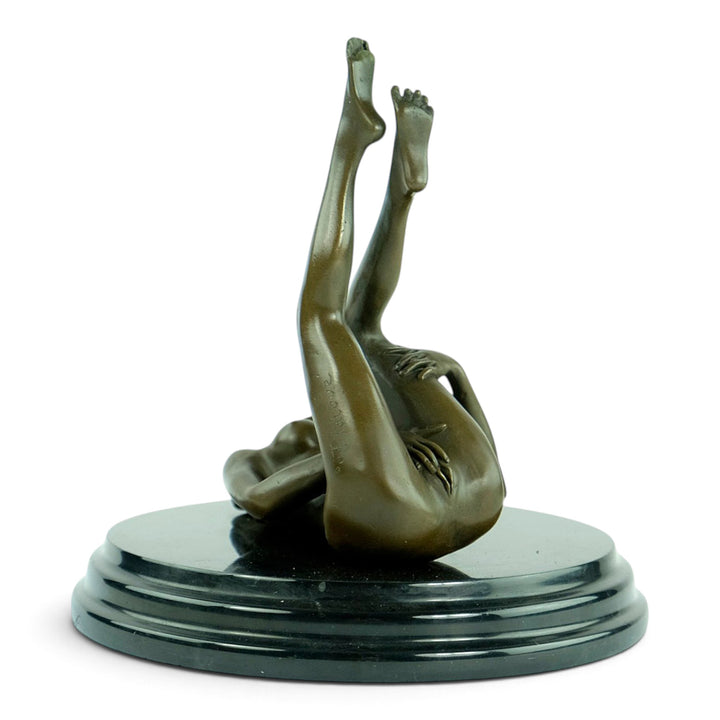 Erotic Bronze Sculpture of a Reclining Female Nude Pleasuring Herself