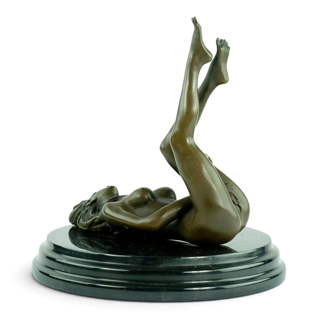 Erotic Bronze Sculpture of a Reclining Female Nude Pleasuring Herself