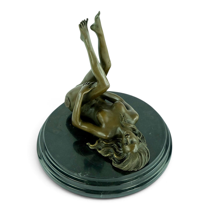 Erotic Bronze Sculpture of a Reclining Female Nude Pleasuring Herself