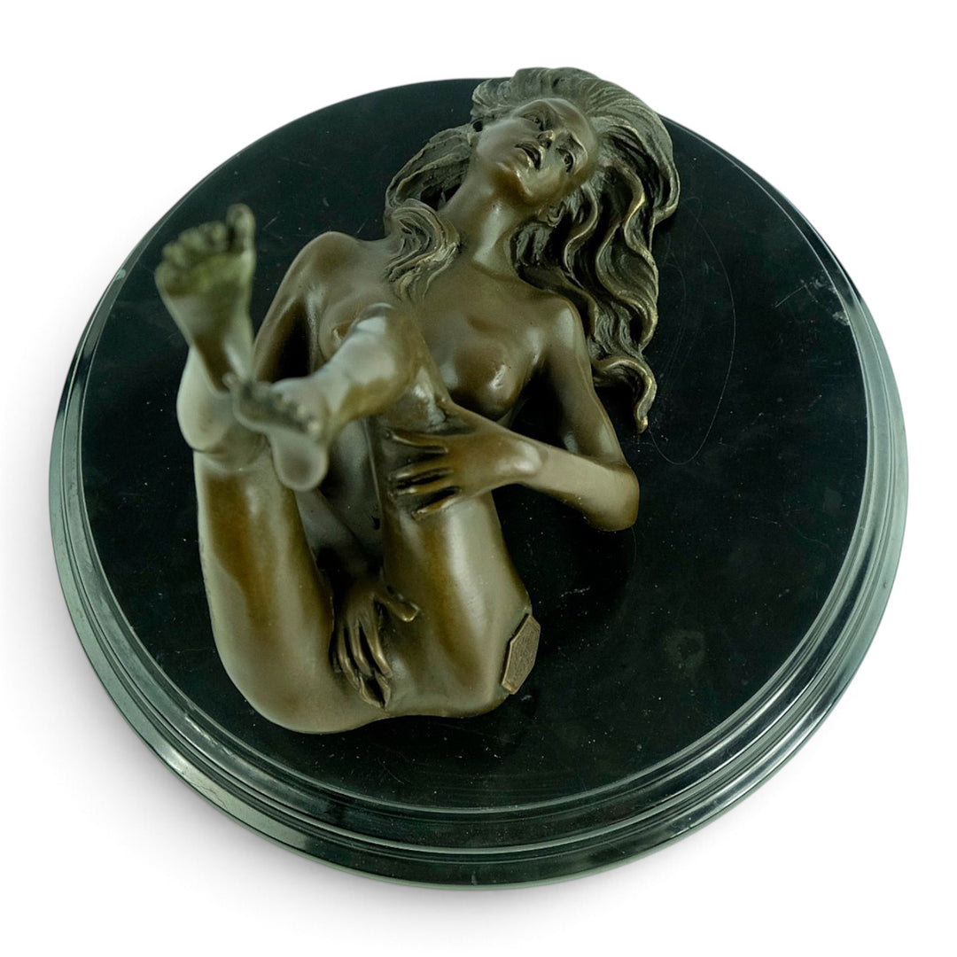 Erotic Bronze Sculpture of a Reclining Female Nude Pleasuring Herself