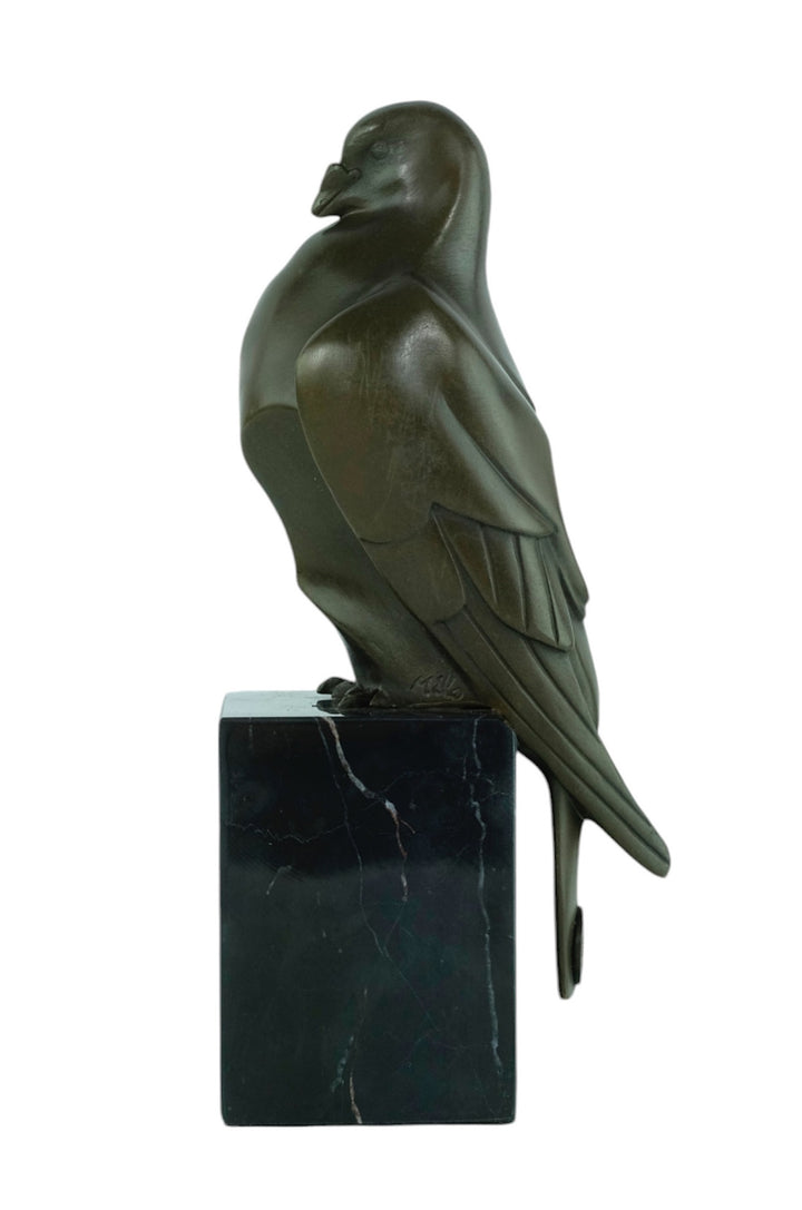 Bronze sculpture of a sitting pigeon in Art Deco style