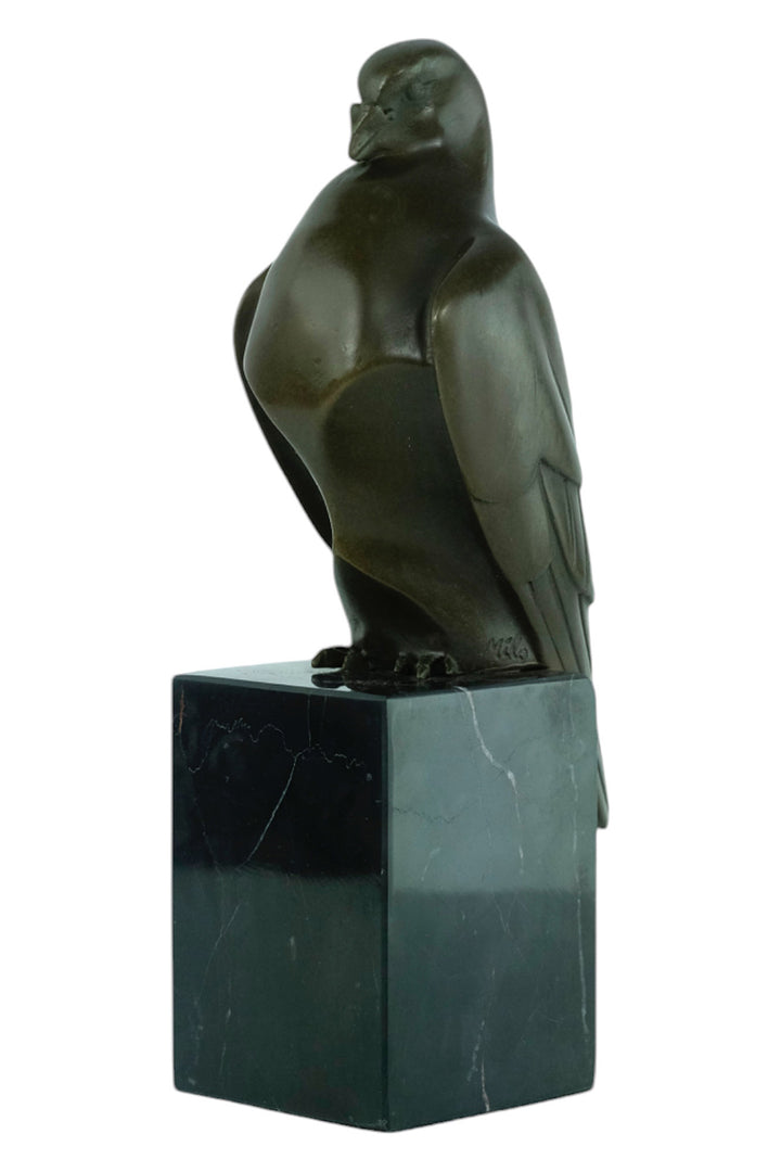 Bronze sculpture of a sitting pigeon in Art Deco style