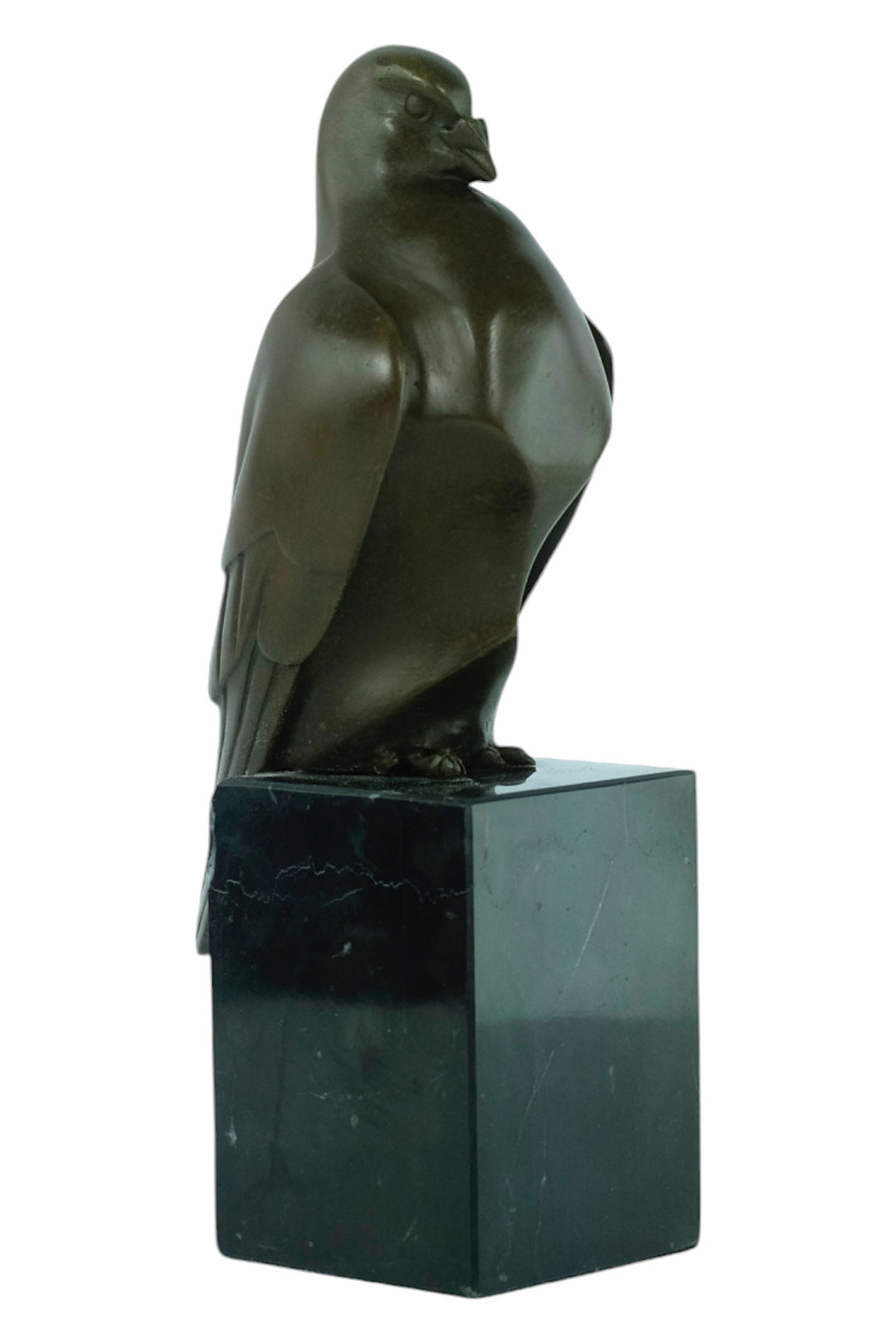 Bronze sculpture of a sitting pigeon in Art Deco style